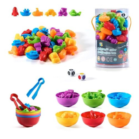 Jeu Éducatif, 47 Pièces Jouet pour Comptage et Tri Jeu Educatif Motricité, Jouet Montessori 2-6 Ans sans BPA, Apprentissage Form