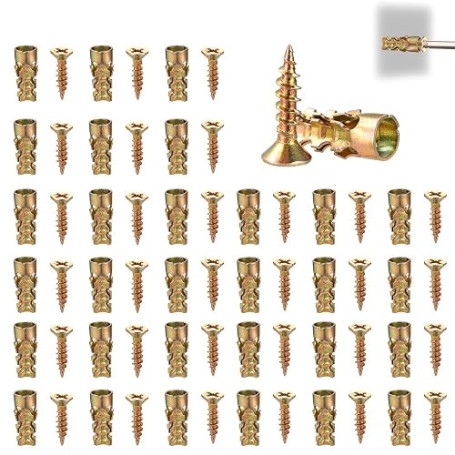 30 Jeux de Vis D'expansion Réparation Charnières Placard 6x14mm, en Acier au Carbone avec Chevilles pour la Réparation des Trous