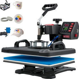 VEVOR Presse à Chaud Numérique 5 en 1 Numérique 30x38 cm Pivotante à 360° | Machine 1250 W de Sublimation Textile, Transfert Eff