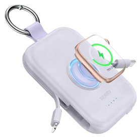 RORRY CharmGo Batterie Externe 5000mAh Power Bank avec 2 Câbles Intégrés | 3-en-1, Batterie Portable Porte‑clés, Idéal en voyage