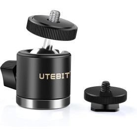 UTEBIT Mini Rotule Photo, Rotule de Fixation Pivotante 360 Noir pour Appareil Photo/Micro/Flash, Adaptateur Support pour Monopod