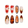 GlamRays 24 pièces 3D Fleurs Faux Ongles Brun Doré Léopard Ombré Press on Ongles Semi-Faits Main Automne Hiver Fêtes Gel Acryliq