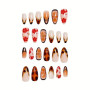 GlamRays 24 pièces 3D Fleurs Faux Ongles Brun Doré Léopard Ombré Press on Ongles Semi-Faits Main Automne Hiver Fêtes Gel Acryliq