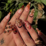 GlamRays 24 pièces 3D Fleurs Faux Ongles Brun Doré Léopard Ombré Press on Ongles Semi-Faits Main Automne Hiver Fêtes Gel Acryliq