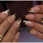 Faux Ongles Court MouyouGlow,Amande Nude Rose Leopard French Fleurs de Cymbidium Fleurs Ressort Automne Press on Nails avec Coll