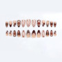Bubaxuce Conseils Français Faux Ongles Taille Moyenne En Amande Avec Design Charme Fleur 5D Ongles Autocollants Brillants Marron
