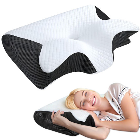 Tbintul Oreiller Cervical pour Dormir, 2 en 1 Oreiller Orthopédique à Mémoire de Forme pour la Nuque, Coussin pour Dormir sur Le