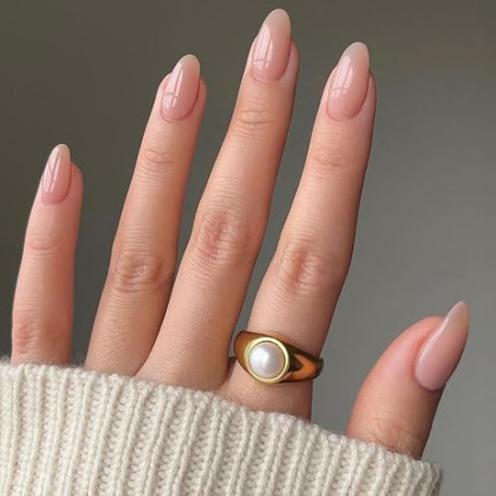 Ceboic Lot de 24 Faux Ongles Court Amande, French Press on Nails, Nude Rose Naturel Ongles à Coller, Couverture Complète Acryliq