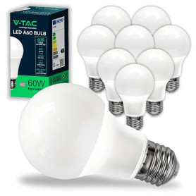 V-TAC 10x Ampoules LED culot E27 8,5W (équivalent 60W) A60-806 Lumen - 6500K Blanc Froid