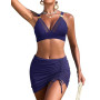 FemiChic Maillot de Bain Femme 2 Pieces Push Up Col V Bikini Deux Pièces Bas en Maille Taille Haute Contrôle Abdominal Swimsuit