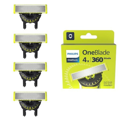 Philips Genuine OneBlade 360 lames de remplacement, pour rasoir électrique OneBlade et coupe-cousue, pack de 4, modèle QP440/60