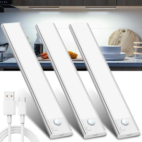 JEKEMORYE Lampe LED Rechargeable Cuisine Reglette - Blanc 20CM 3 Pièce