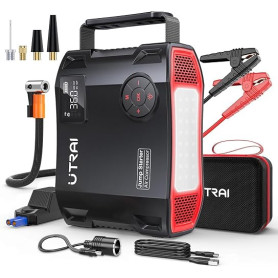 UTRAI 27000mAh Booster Batterie Voiture Puissant 9000A, Demarreur Portatif avec Gonfleur Pneus, 1600 Lumens LED, Sortie CC 160W,