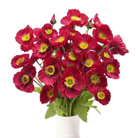Zythrem Yumei 10PCS Coquelicots Artificiels Bouquet de Fleurs Artificielles Rouge Faux Coquelicot Deco Fausse Fleur Rouge Fleurs