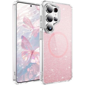 IMEIKONST Coque pour Samsung Galaxy S26 Ultra Pailletée Rose JXSF | Compatible avec MagSafe, Étui Dos Transparent Magnétique, So