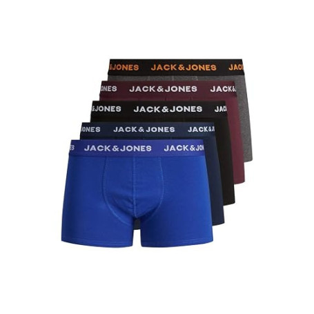 JACK & JONES Ensemble de 5 Boxers Trunks pour Homme en Jersey Stretch - Lot de sous-vêtements Basiques