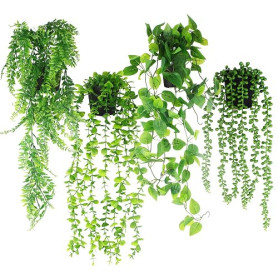 LIAILA 4 pièces Plante Artificielle Tombante avec Pots, Lierre Artificiel Faux Lierre Vert Lavable et Fausse Plante Tombante, Pl