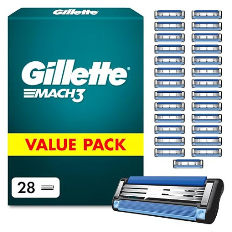 Gillette Lames de Rasoir Homme Mach 3 Turbo, Pack de 28 | Cartouche avec un Revêtement pour Réduire la Pression sur la Peau, en