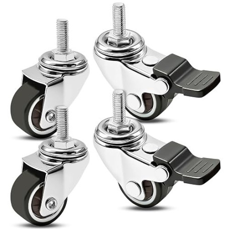 Yonality 4 Roulettes pour meubles 25mm avec 2 freins, Roulettes Pivotantes pour Meubles Tige Fileté M6x15mm, silencieuses, antid