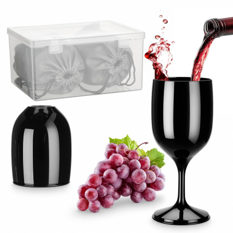 Romon Verre a Pied Plastique, Lot de 2 Noir 200ml Verres à Vin Portable Pliable, Réutilisable, Verre camping Anti-casse avec Boî