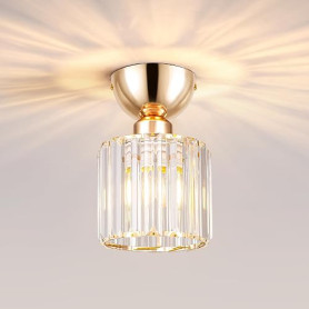 MELAYR 4773855 Plafonnier en Cristal Doré E27 Lustre Moderne Lampe Plafond | Petit Ø13CM Semi-Encastré en Métal Élégante Luminai