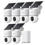 aosu D1 Max 4K 8MP Camera Extérieure sans Fil Solaire, 360° PTZ, AI + PIR | Sans Abonnement Requis, Kit 6 Caméras + aosuBase 32