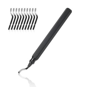 Flintronic® Outil D'ébavurage Manuel, 1 Manche en Métal + 11 Lames BS1010 HSS Lames D'ébavurage Rotatives en Métal à 360° pour T