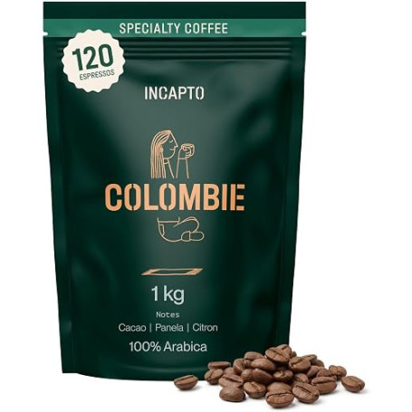 Incapto Café en Grain de Spécialité 1kg | Origine Colombie | 100% Arabica | Café de Spécialité 84 points SCA | Torréfaction Natu