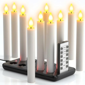 PChero Bougie Chandelier LED Rechargeable, Lot de 10 Fausses Bougies à LED Flamme Vacillante Bougie Decorative Electrique avec T