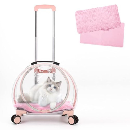 Sac à Dos Chat/Chien avec roulettes, Transparent et Respirant | 3 en 1 avec Chariot, Transporteur pour Animaux de Compagnie Char