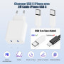 45W USB C Chargeur Rapide pour iPhone 18 17 16 15 Pro Max,2-Port Chargeur USBC Apple avec 2M+2M Câble USB C pour iPhone 17 Pro M