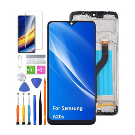 Écran pour Samsung A20s A207F A207M A2070 avec Cadre | avec Kit de réparation，PLS LCD，Affichage HD，Remplacement d'écran