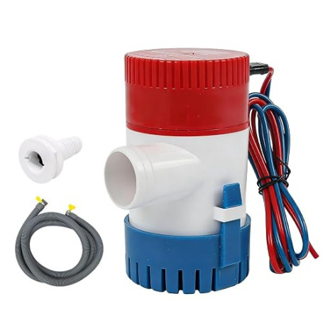 Pompe de cale électrique, 10 × 9 × 12 cm, non automatique, pompe de cale 1100 GPH, 12 V, 1100 GPH, avec kit de tuyau d'évacuatio