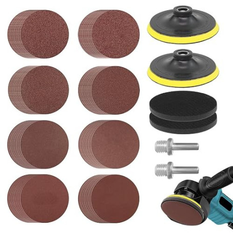 BEASAFY 80 Pièces Disques Plateau de Ponçage 125mm, Disque Poncage Grain 40/60/ 80/120/ 180/240/ 320/600, Disque Abrasif avec Fi