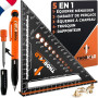 THORVALD 5 en 1 Equerre Menuisier 180 mm + Crayon Chantier - Multifonction: Trusquin/Raporteur/Gabarit de percage/Equerre a chap