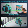 Niveau Laser Chantier Autonivelant 360° x 4, Lazer Niveaux 4D 16 Lignes Laser, Autonivellement et Mode Pulsé Extérieur, 2 x Batt