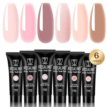 ROSALIND Gel pour Extension d'Ongle 6 Couleurs 10 ml UV Nail Réparation | UV LED Mini Quick Construction Poly Ongle, DIY Nail Ar