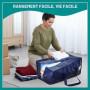Dntorx Lot de 4 sacs de déménagement robustes de 90 l - Grand format - Bleu | Grande ouverture en forme de L, étanche, charge lo