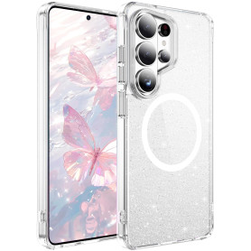 IMEIKONST Coque pour Samsung Galaxy S26 Ultra Pailletée Argenté JXSF | Compatible avec MagSafe, Étui Dos Transparent Magnétique,