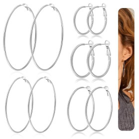 grandes boucles d'oreilles créoles en acier inoxydable, 5 Pairs Boucles d'Oreilles Femme Acier Inoxydable Creoles Argent Boucles