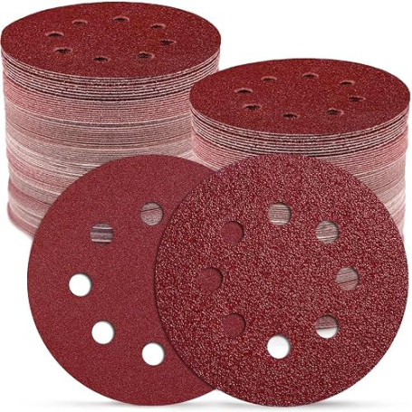 110Pcs Disque Abrasif 125mm, B1PRT Disque Poncage 125mm(18 x40/60/80/100/120,10 x180/240 Grain),Papier Abrasif Rond 8 Trous Idéa