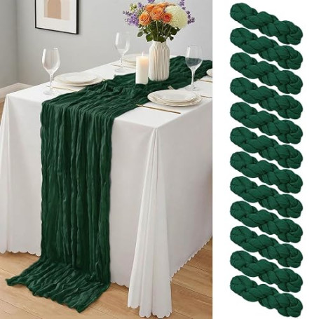 Lot de 12 chemins de Table en étamine Vert foncé de 55 x 300 cm,Chemins de Table en Gaze Semi Transparente,Chemin de Table en Ti