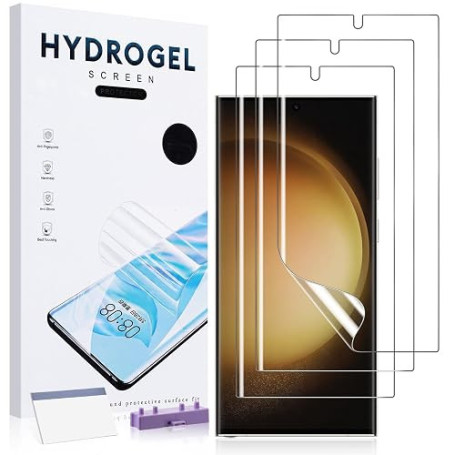 Coiwxmoi Films de Protection Ecran pour Samsung Galaxy S23 Ultra, 3 Pièces Film Hydrogel Transparent HD Souple en TPU Protecteur