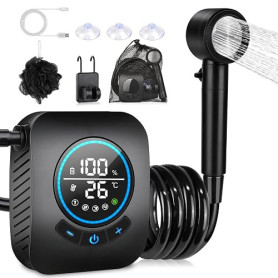 Spopal Douche Camping,8000mAh,Électrique Rechargeable,Afficheur Intelligent | Pomme de Douche 4 Modes,Moteurs résistants,Douche