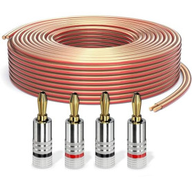 PureLink Câble haut-parleur avec fiches banane, câble audio OFC 2x2,50mm² (0,20mm), 15,0m, 4 fiches, cuivre pur pour enceintes H