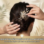 Peigne à Cheveux pour Mariée avec Fleurs et Perles, Or Bijoux Cheveux, Accessoire Cheveux Mariage, Fleurs de Mariage Feuilles Vi