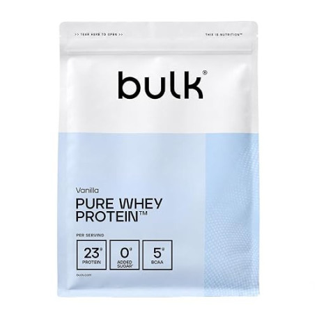 Bulk Pure Whey Protéine en Poudre, Vanille, 1kg | 23g Protéines 5g BCAA portion, Shake de Whey, Faible en sucre, Favorise la cro