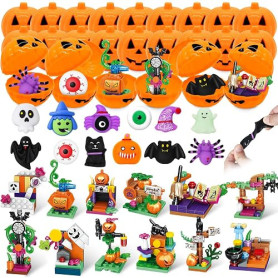 MOONTOY Cadeau Halloween Enfants, 48 Pièces Citrouilles, Squishies et Blocs | Mini Blocs Construction avec Fantômes, Cadeaux DIY