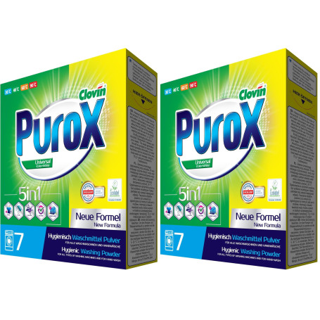 Lessive en poudre PUROX COLOR&WHITE (7 WL) en boîte, lessive antibactérienne 490 g (Lot de 2)