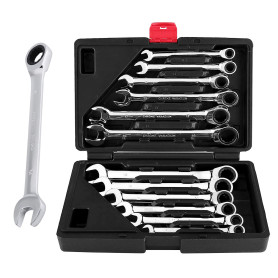 Clés à cliquet en chrome vanadium à tête fixe, Lot de 12 | Mécanisme 72 dents retour 5°, couverture 8-19mm, outil de serrage pou